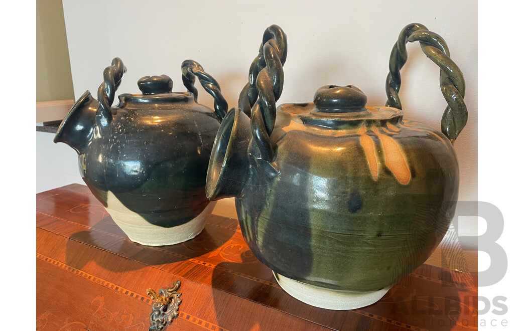 Roma Rubensohn (1927-2025)  - Two Decorative Studio Stoneware Crock Pots with Strainer 