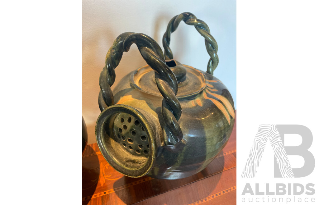 Roma Rubensohn (1927-2025)  - Two Decorative Studio Stoneware Crock Pots with Strainer 