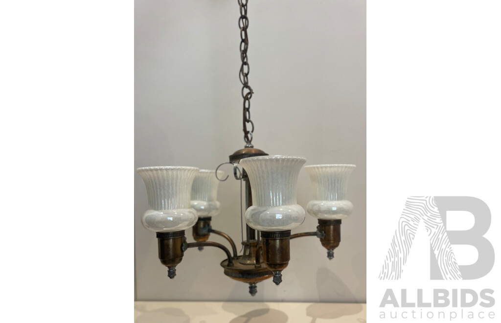 Mid Century Five Globe Chandelier with Lustreware Shades