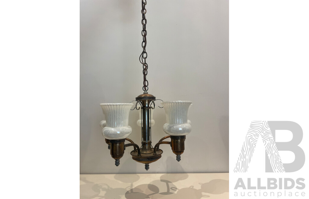 Mid Century Five Globe Chandelier with Lustreware Shades