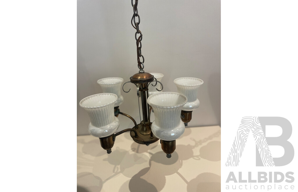 Mid Century Five Globe Chandelier with Lustreware Shades