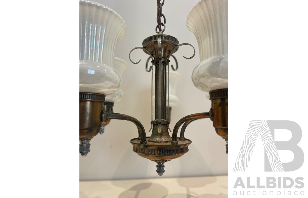 Mid Century Five Globe Chandelier with Lustreware Shades