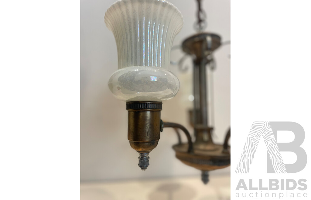 Mid Century Five Globe Chandelier with Lustreware Shades