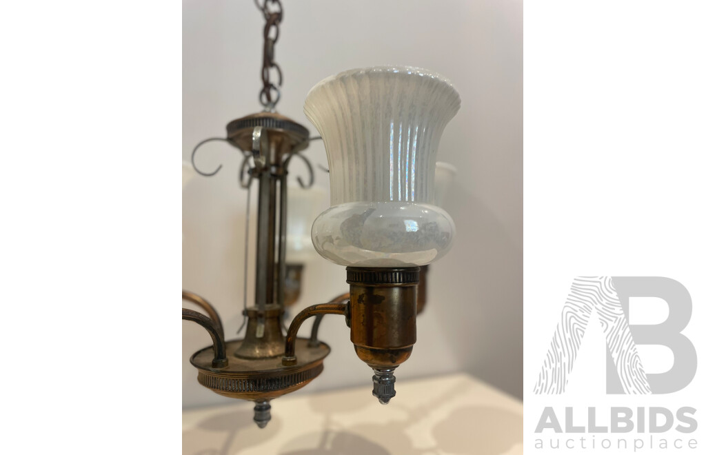 Mid Century Five Globe Chandelier with Lustreware Shades