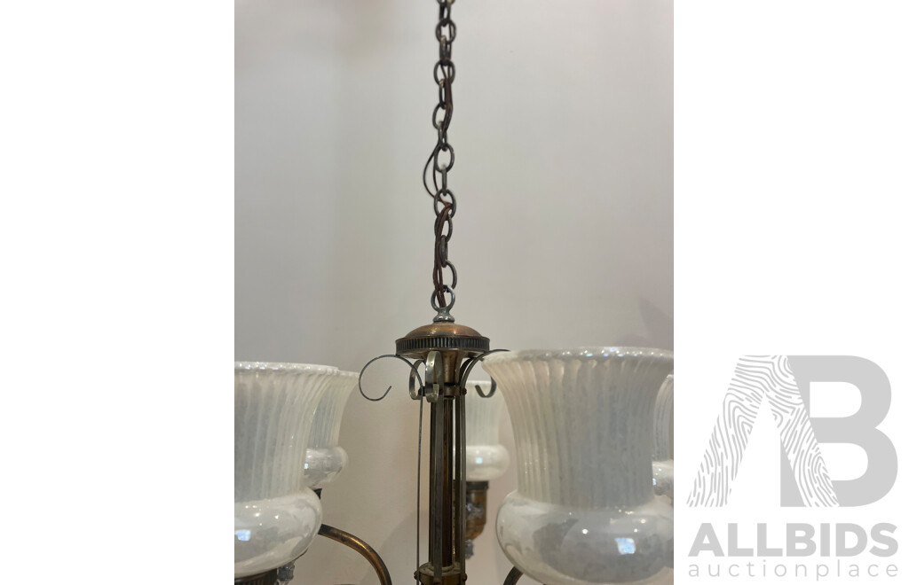 Mid Century Five Globe Chandelier with Lustreware Shades