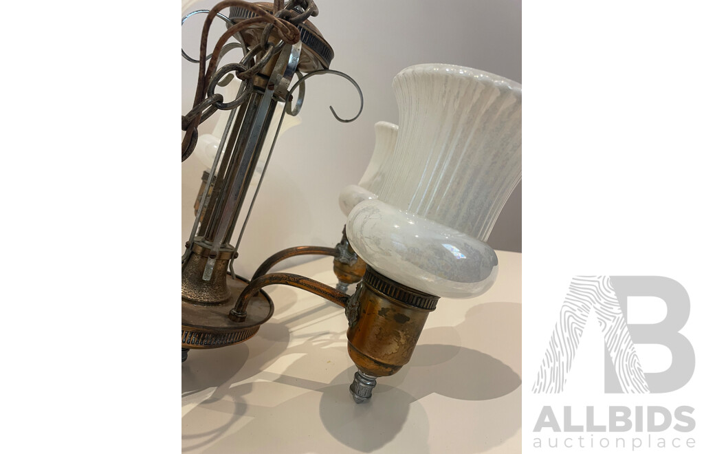 Mid Century Five Globe Chandelier with Lustreware Shades