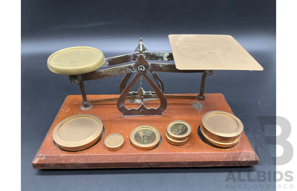 Wooden Tantalus and Balance Scale and Weights - Lot of 2