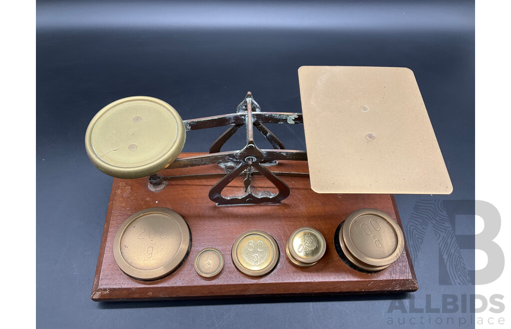Wooden Tantalus and Balance Scale and Weights - Lot of 2