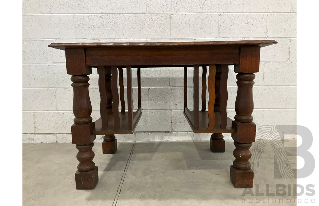 Arts and Crafts Oak Table with Storage Shelves Below