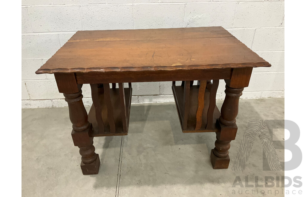 Arts and Crafts Oak Table with Storage Shelves Below