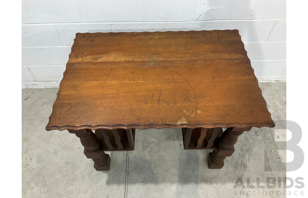 Arts and Crafts Oak Table with Storage Shelves Below