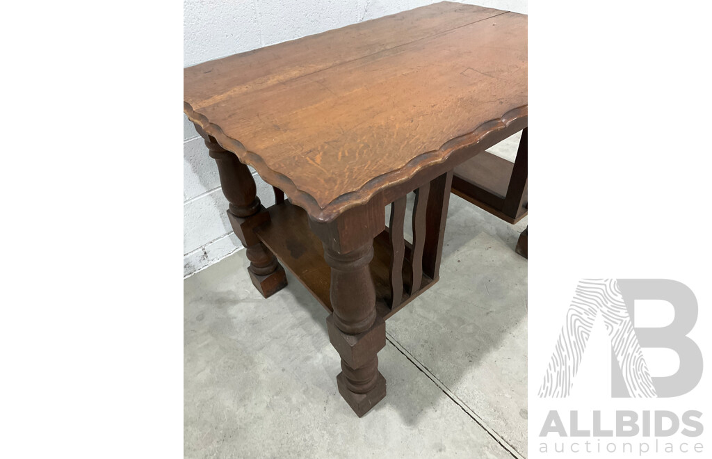 Arts and Crafts Oak Table with Storage Shelves Below