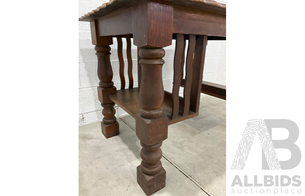 Arts and Crafts Oak Table with Storage Shelves Below