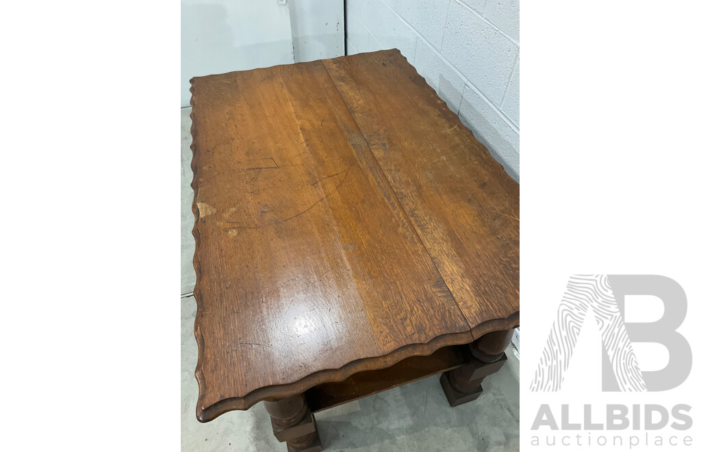 Arts and Crafts Oak Table with Storage Shelves Below