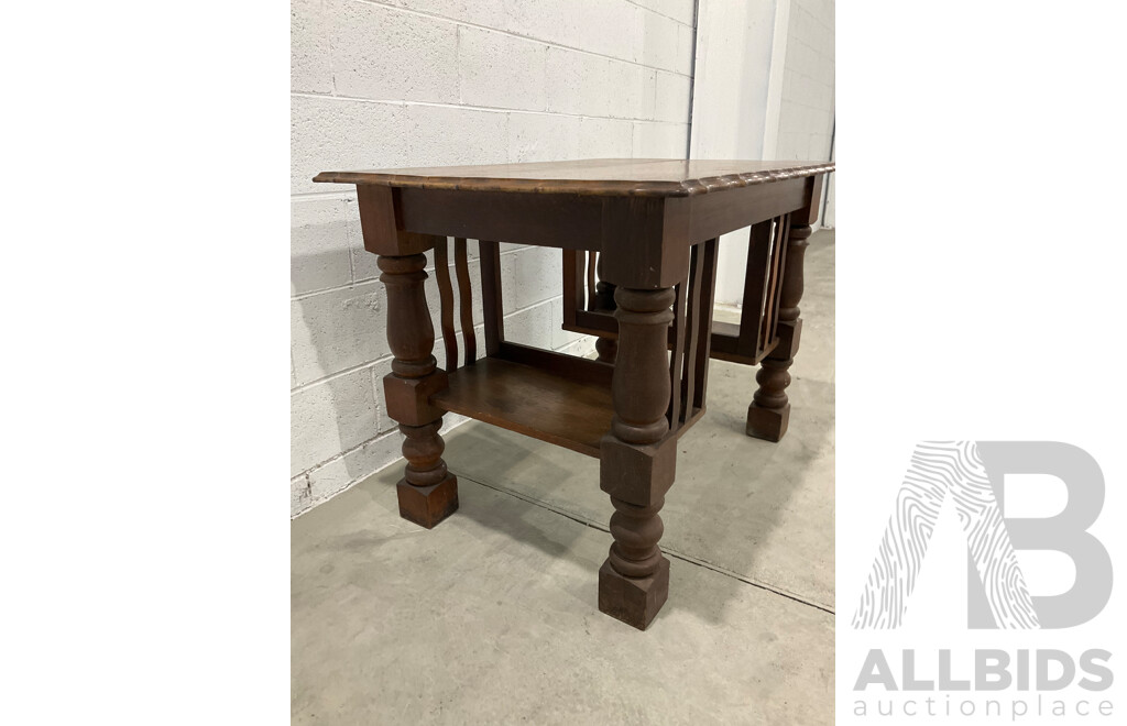 Arts and Crafts Oak Table with Storage Shelves Below