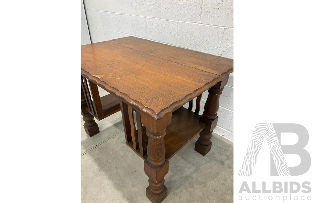 Arts and Crafts Oak Table with Storage Shelves Below