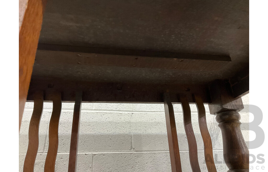 Arts and Crafts Oak Table with Storage Shelves Below