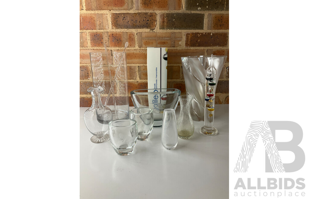 Galileo Thermometer and Collection of Glass Vases - Lot of 9