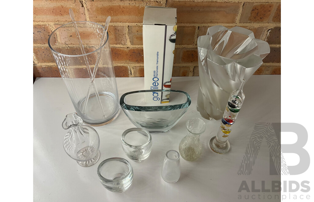 Galileo Thermometer and Collection of Glass Vases - Lot of 9