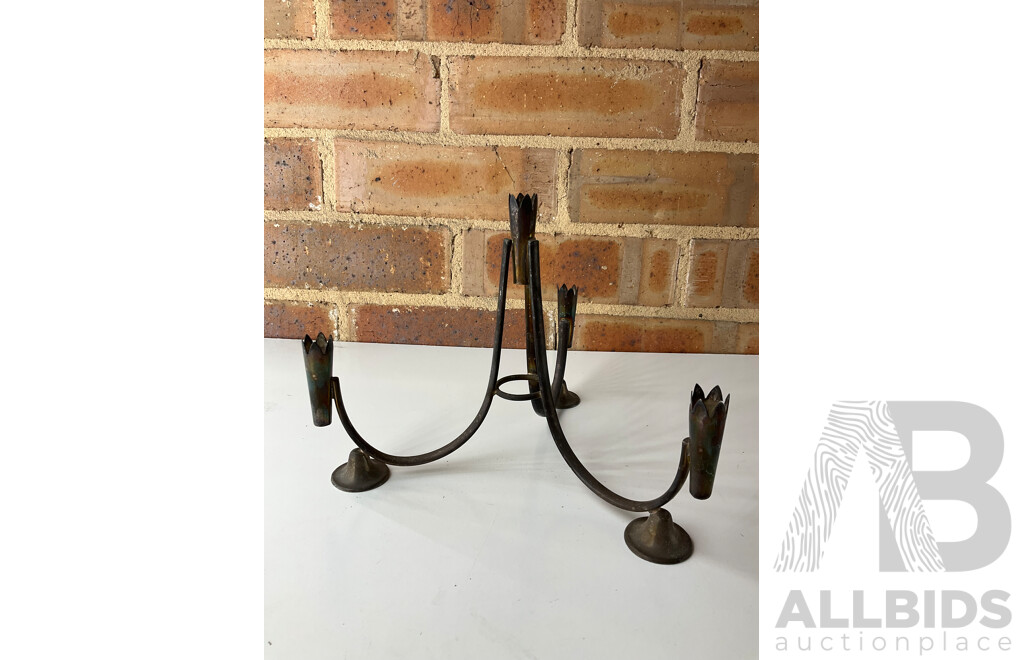 Victorian Ruby Glass Oil Lamp, Light Fixture and Iron Candle Holder - Lot of 3