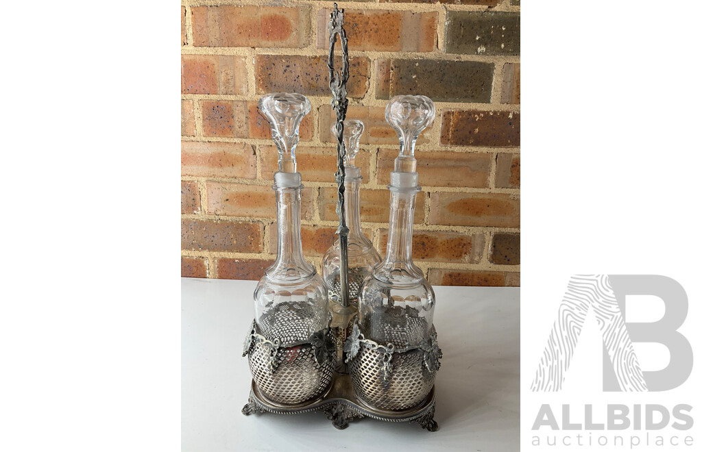 Three Bottle Tantalus and BARKER ELLIS Silver-Plated Bowl and Silver Bowl- Lot of 3
