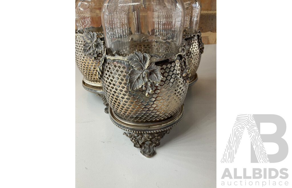 Three Bottle Tantalus and BARKER ELLIS Silver-Plated Bowl and Silver Bowl- Lot of 3