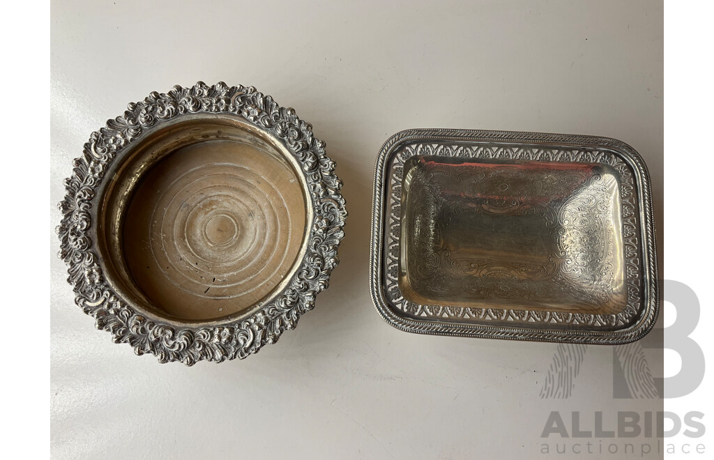 Three Bottle Tantalus and BARKER ELLIS Silver-Plated Bowl and Silver Bowl- Lot of 3