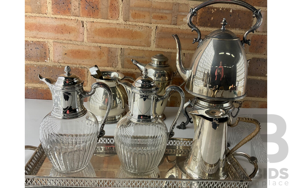 Tea Set Including Tea Pot Kettle on Stand, CRUSADER PLATE, MARDY BROS SYDNEY & BRISBANE, E.P.B. - Lot of 7