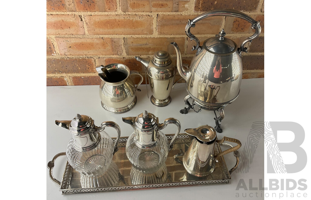 Tea Set Including Tea Pot Kettle on Stand, CRUSADER PLATE, MARDY BROS SYDNEY & BRISBANE, E.P.B. - Lot of 7