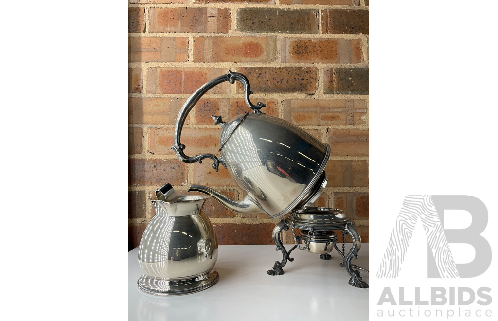 Tea Set Including Tea Pot Kettle on Stand, CRUSADER PLATE, MARDY BROS SYDNEY & BRISBANE, E.P.B. - Lot of 7
