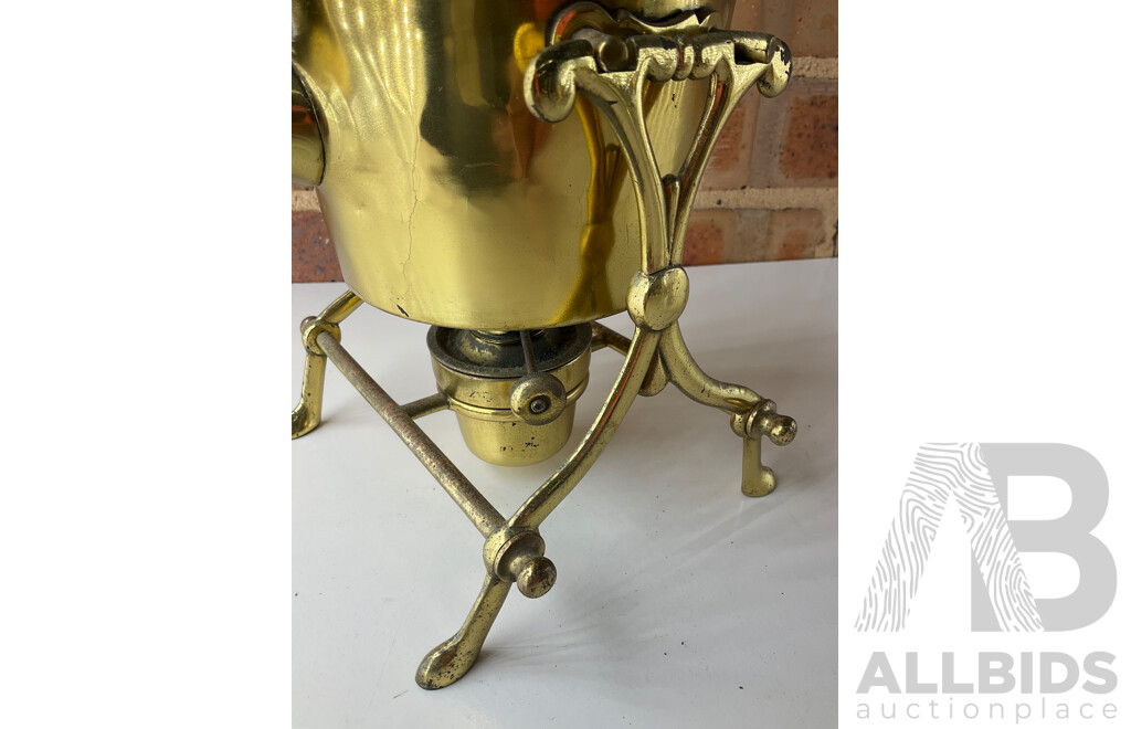 Victorian Brass Kettle on Stand, Pair of Mexican Tane Silver Swan Bowl, Pair of Metal Drip Coffe Maker and Pair of Candlesticks Holders- Lot of 7
