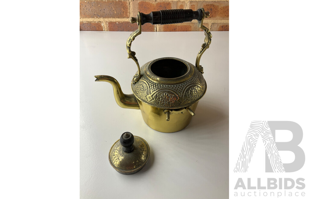 Victorian Brass Kettle on Stand, Pair of Mexican Tane Silver Swan Bowl, Pair of Metal Drip Coffe Maker and Pair of Candlesticks Holders- Lot of 7