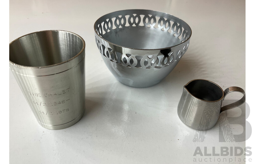 Collection of White Metal and Silver Plated Collectables, Including FLAVELLE & ROBERTS Napkin Lunt, HARDY BROS Cruet Set, RONSON Table Top Lighter, Salt and Peper Shakers and more 