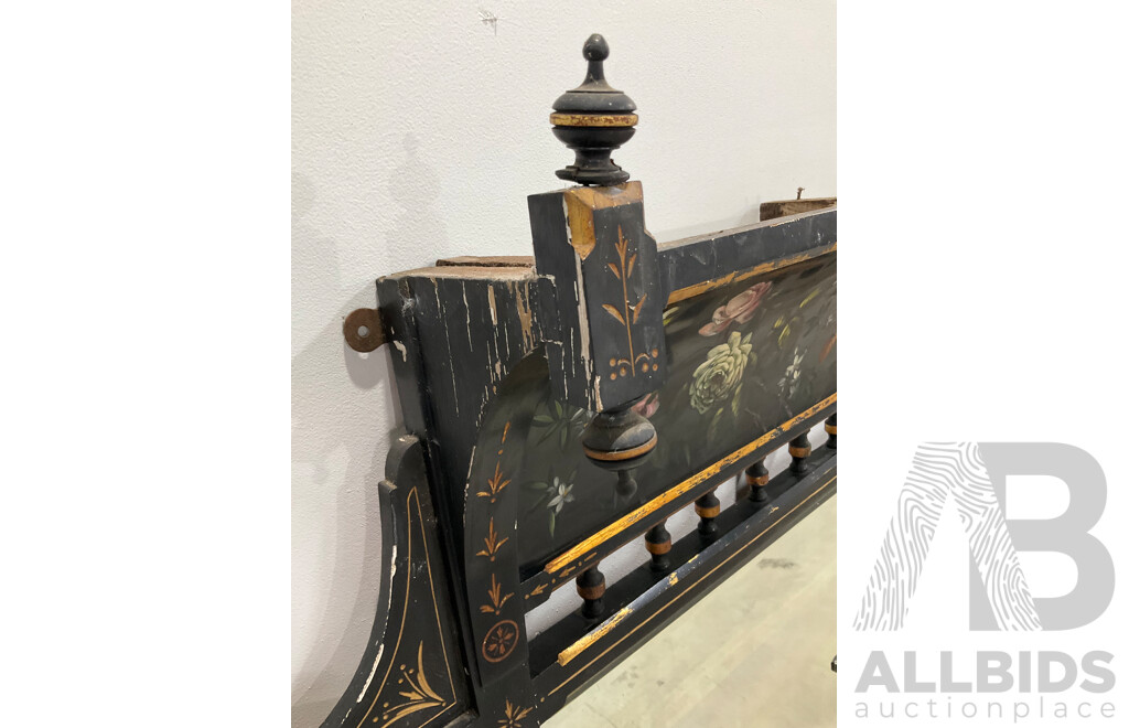Ebonised and Gilt Handpainted Mantel Mirror with Shelves 