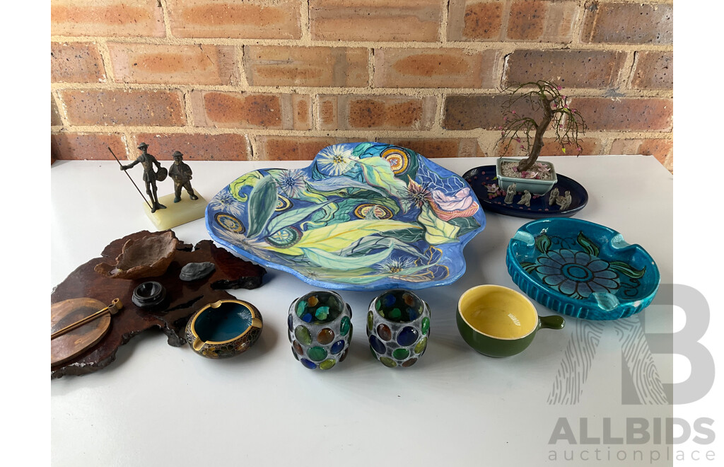 Collection of Objects Including Bitossi Ashtray, Handpainted Studio Charger