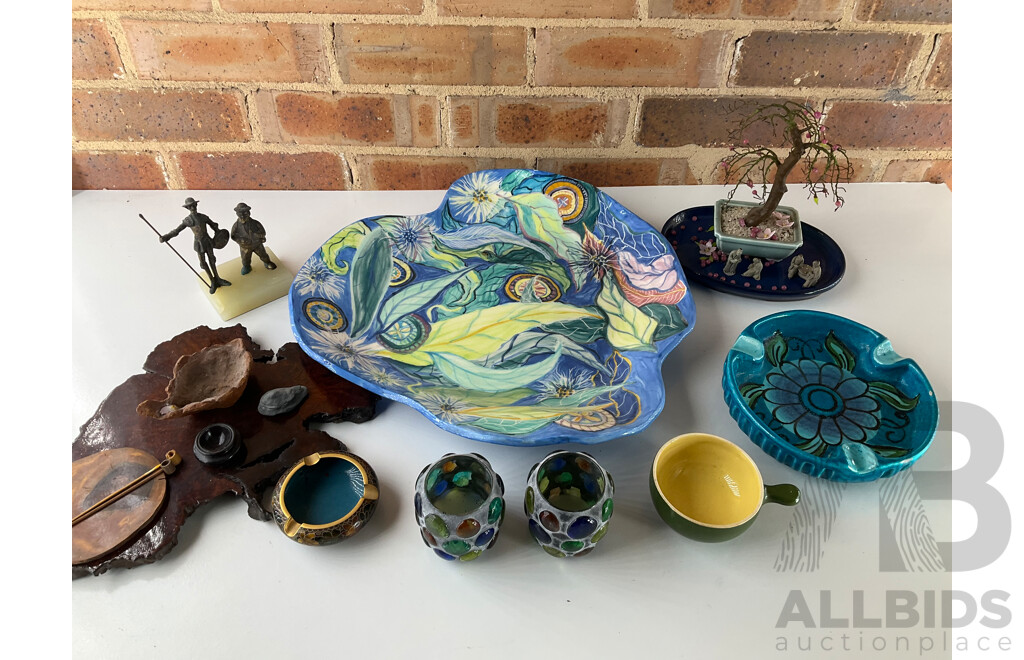 Collection of Objects Including Bitossi Ashtray, Handpainted Studio Charger