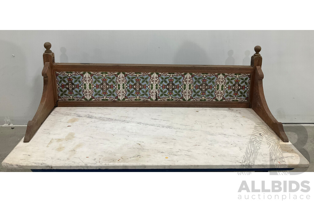 Antique Tile Back Marble Washstand Top