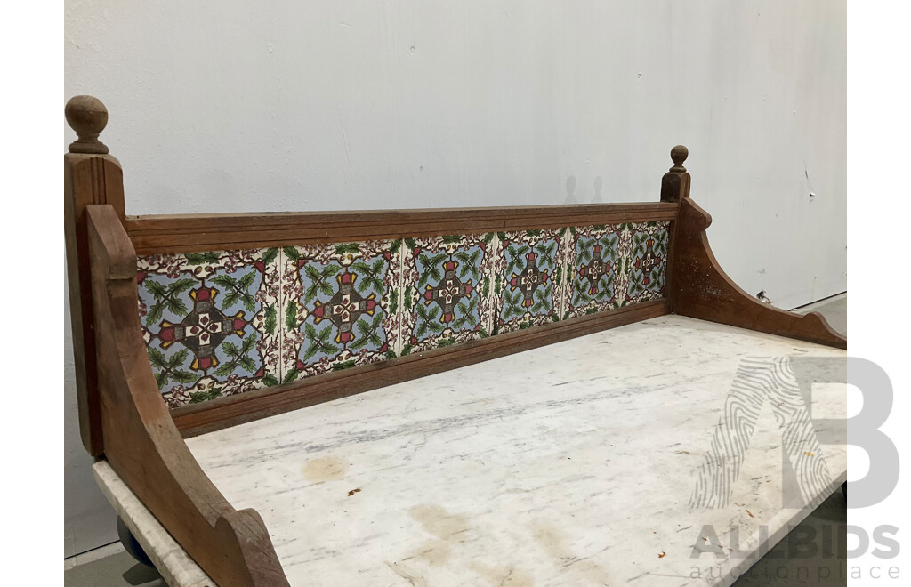 Antique Tile Back Marble Washstand Top