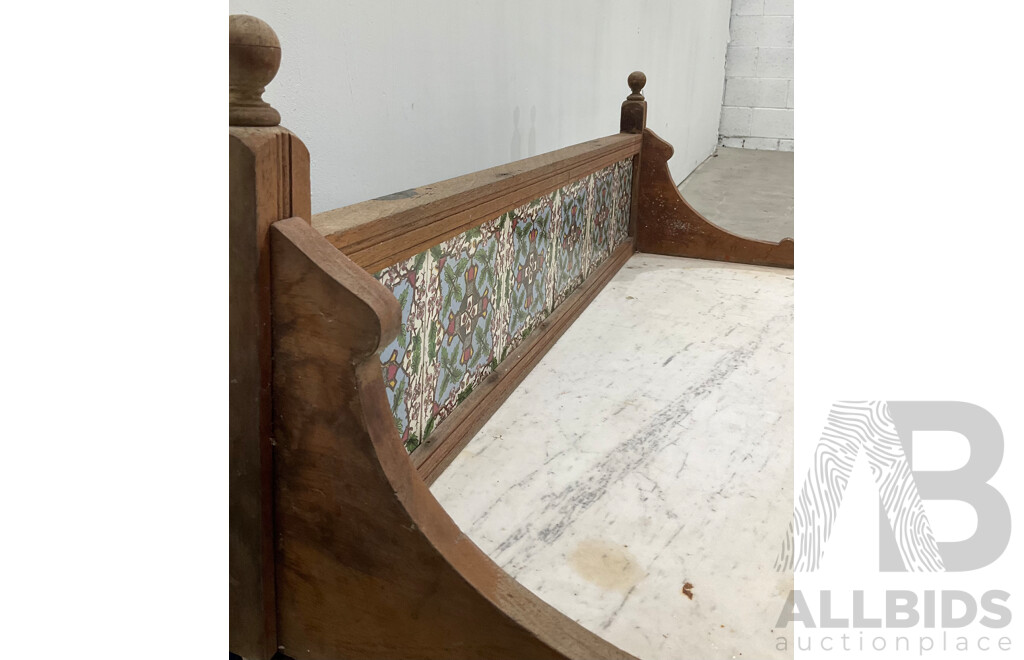 Antique Tile Back Marble Washstand Top