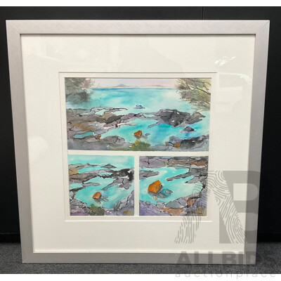 Janet Carter ''Fingal Bay'', Watercolour and Ink 60 x 60 cm (frame)