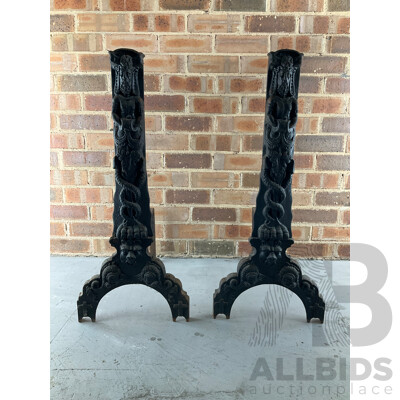 Antique Heavy Gauge Cast Iron Fire Dogs