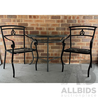 Three Piece Alloy Patio Suite with Glass Top Table