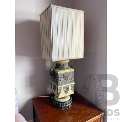 Pair of Italian Tang Style Ceramic Lamps with Square Shades