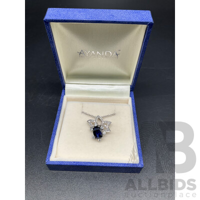 9ct White Gold Stone Pendant Necklace - Chain Hallmarked 375