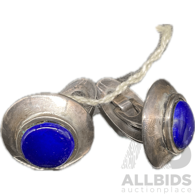 Argentium Silver Cufflinks with Blue Stone