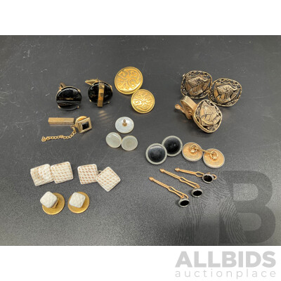 Assorted Vintage Cufflinks Including George Krementz, Faux Ivory and Tie Clips and Buttons   - Lot of 6