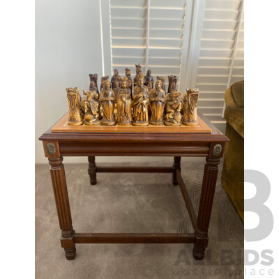 Oversize Composite Chess Set on Mahogany Side Table