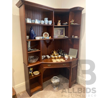 Oak Corner Display Cabinet and Desk