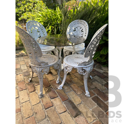 Five Piece Heavy Cast Alloy Patio Suite with Glass Top Table