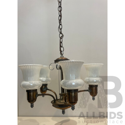 Mid Century Five Globe Chandelier with Lustreware Shades